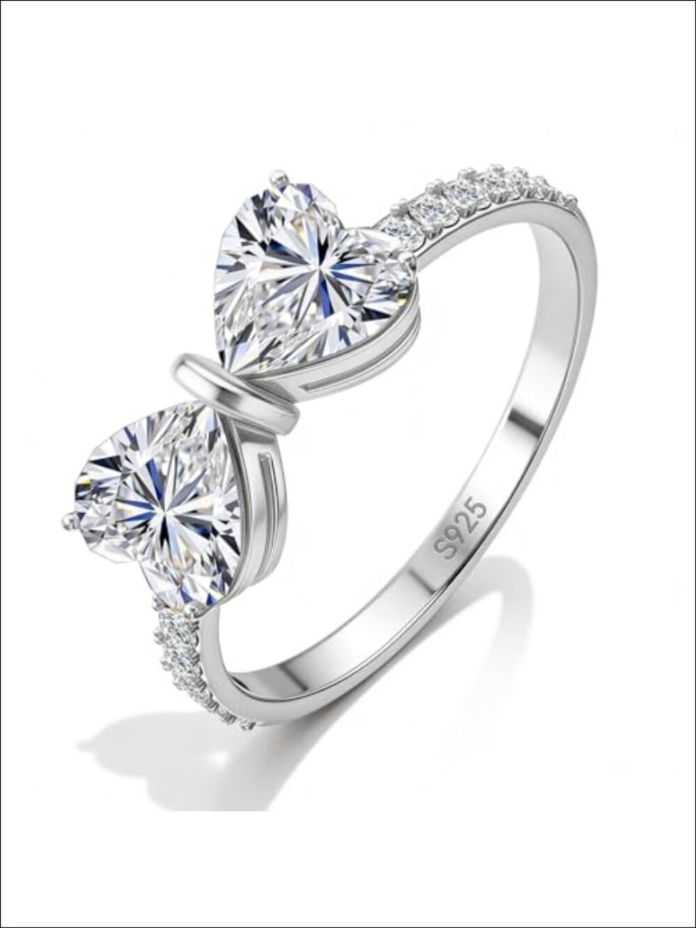 Moissanite Heart Cut Promise Ring Sterling Silver Engagement Band 1.6CT Gift